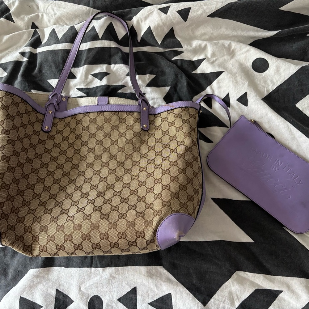 Gucci Brown and Purple GG Monogram Tote